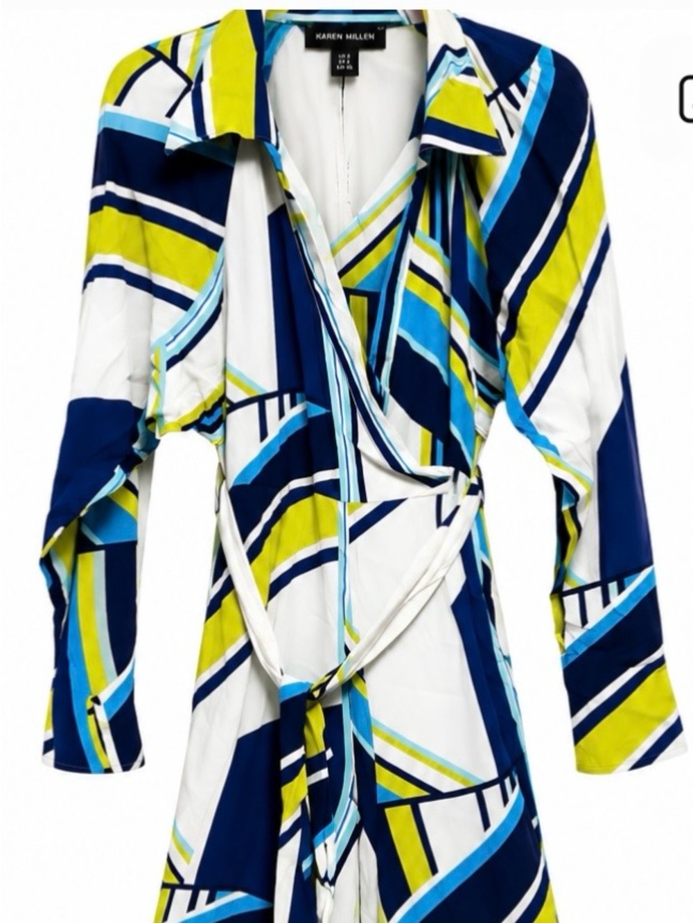 Karen Millen Striped Wrap Jumpsuit Dress - Navy, Lime & White
